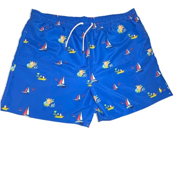 Polo Ralph Lauren Traveler Swim Trunks Men’s 2xb Blue Sail Boat Print - Picture 1 of 8